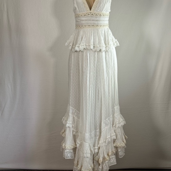 Rococo Sand Cream V-Neck Tiered Maxi Gown